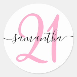 Sticker Rond Fille rose Personnalisée 21