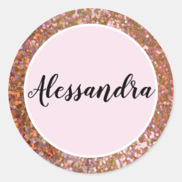 Sticker Rond Fille Rose violet Parties scintillant Nom Classiqu