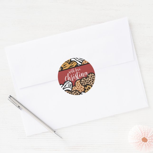 Sticker Rond Fille Rouge Joueuse Coeurs Posters de animaux Nom (Enveloppe)