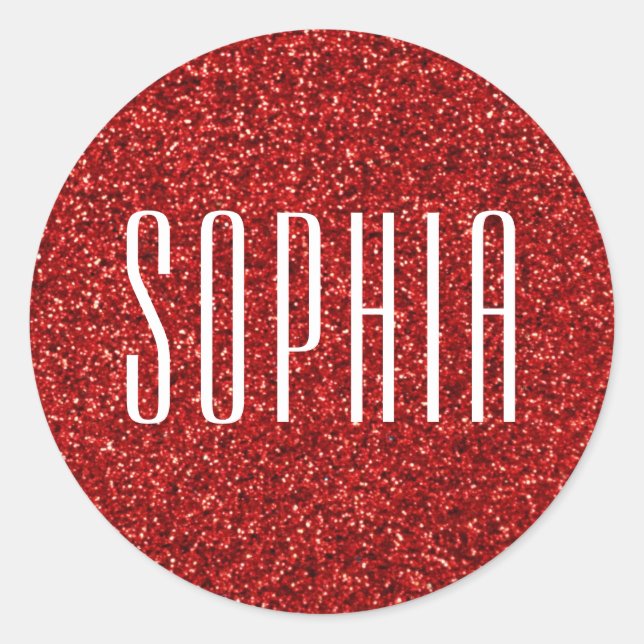 Sticker Rond Fille Rouge Nom de la Parties scintillant mignonne (Devant)