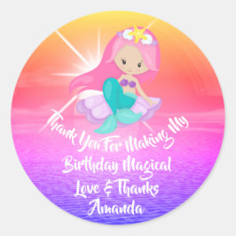 Sticker Rond Fille Sirène Anniversaire Favoriser Fille Magique 