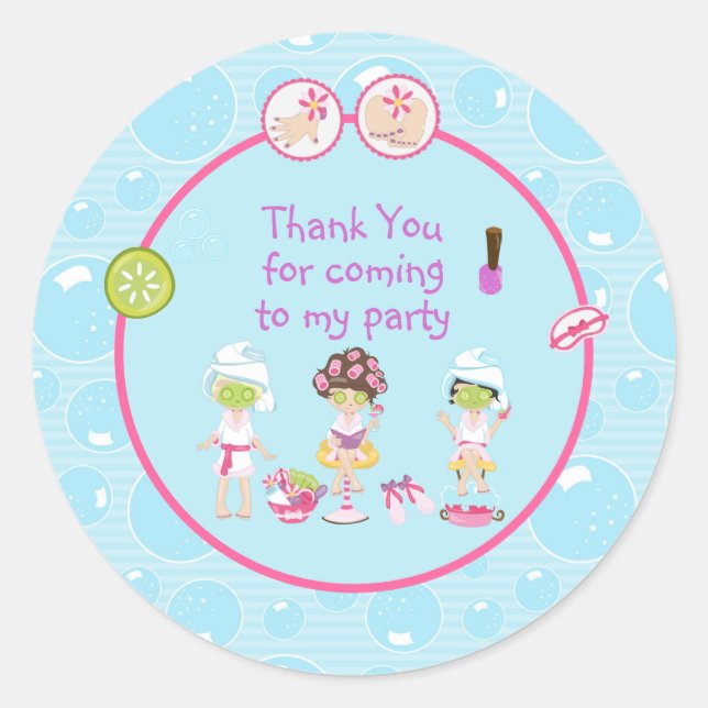 Sticker Rond Fille spa Pamper fête d'anniversaire (Devant)