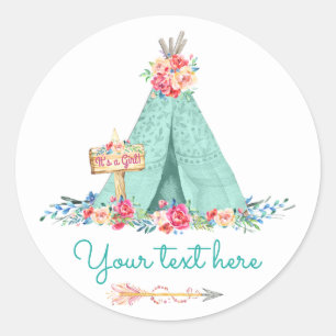 Sticker Rond Fille TeePee Cadeau Favori Bohème Tribal Merci