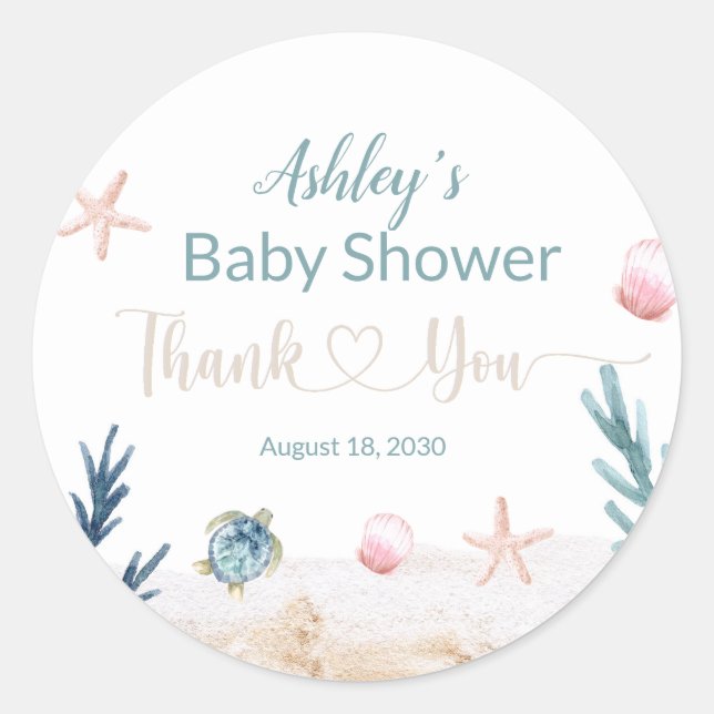 Sticker Rond Fille Tortue de Mer Océanique Merci Cadeau Baby Sh (Devant)