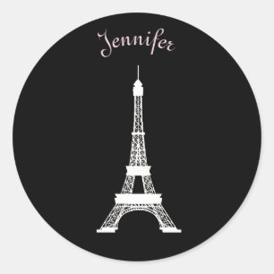 Sticker Rond Fille Tours Eiffel de style français, rose, rose