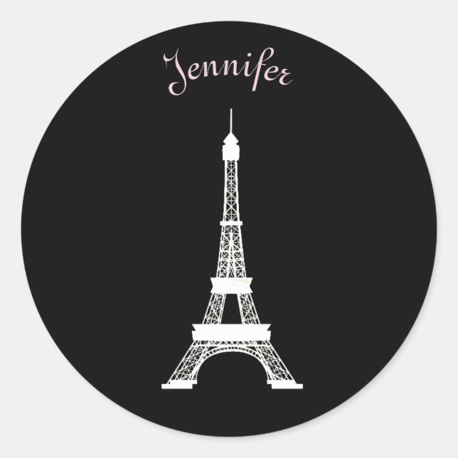 Sticker Rond Fille Tours Eiffel de style français, rose, rose (Devant)