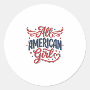 Sticker Rond Fille tout à fait américaine dessin vectoriel vint