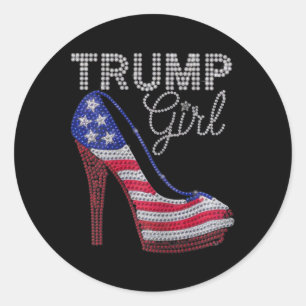 Sticker Rond Fille Trump Stilettos Talon Haut Drapeau Américain