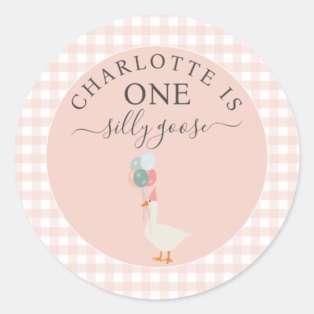 Sticker Rond Fille une oie sotte 1er anniversaire fête (Devant)