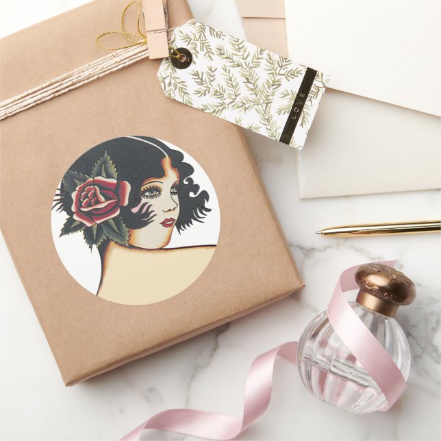 Sticker Rond Fille vintage (Cadeaux)