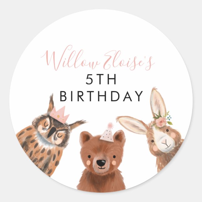 Sticker Rond Fille Woodland Anniversaire Favoriser (Devant)
