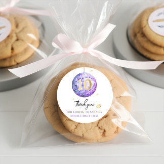 Sticker Rond Filles 10e anniversaire de la fête Purple Gold Gla