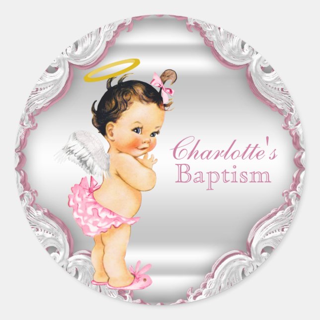 Sticker Rond Filles Angel Baptême Christening (Devant)