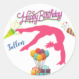Sticker Rond Filles Anniversaire Gymnastique Ressort Arc-en-cie