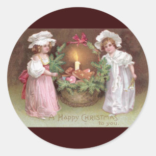 Sticker Rond Filles avec panier de Noël Cookies Vintages