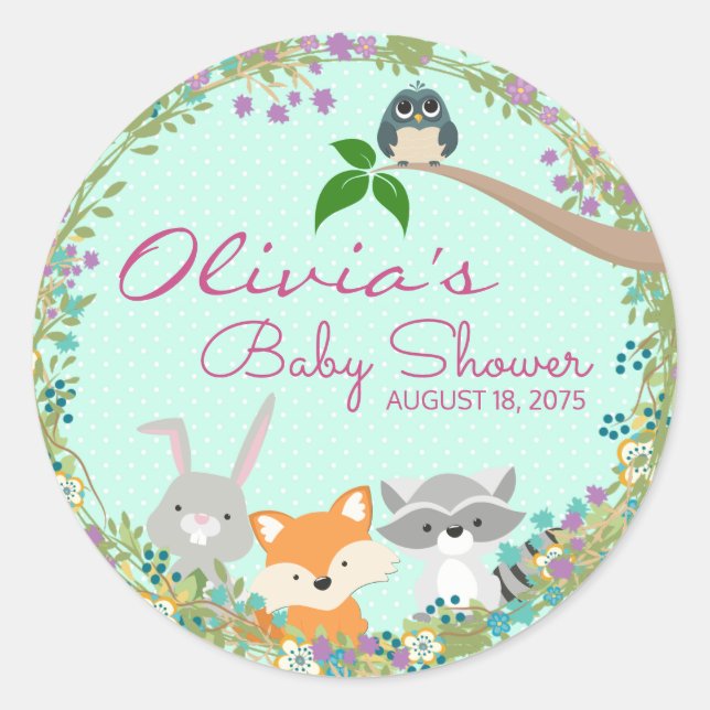 Sticker Rond Filles Baby shower de bois (Devant)