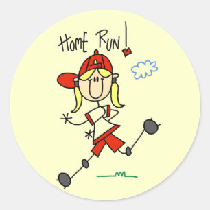 Sticker Rond Filles Baseball Home Run Tshirts et cadeaux