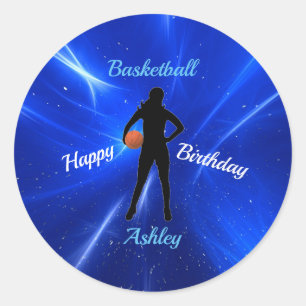 Sticker Rond Filles Basketball Bleu Anniversaire