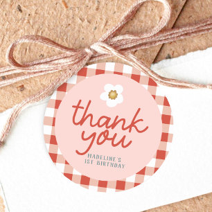 Sticker Rond Filles Berry Premier En vichy Enfants 1er annivers