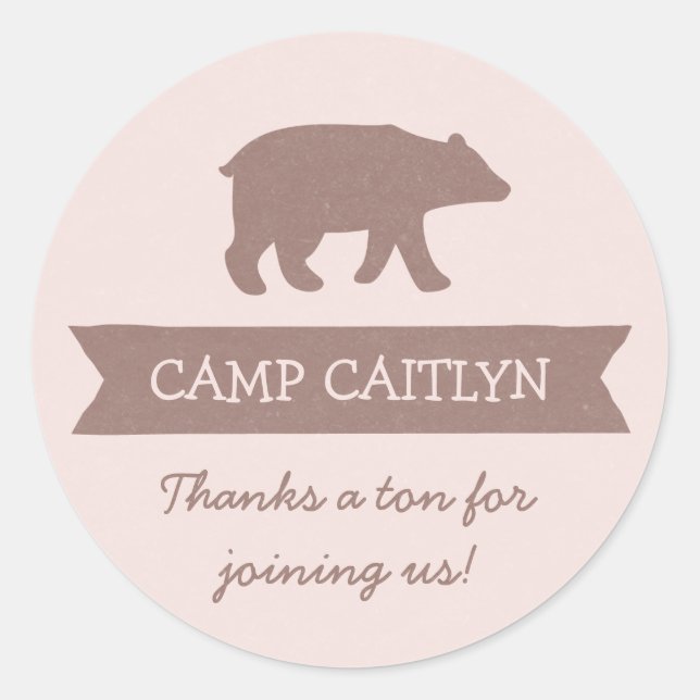 Sticker Rond Filles camping fête d'anniversaire en faveur autoc (Devant)