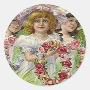 Sticker Rond Filles du Jour de la Décoration vintage