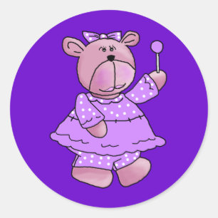 Sticker Rond Filles Enfant Ours Sucette Violet