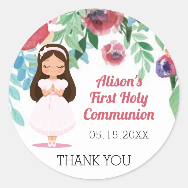 Sticker Rond Filles Fleurs de la première sainte communion (Devant)