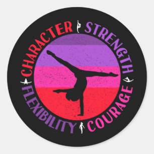 Sticker Rond Filles Gymnastique Caractère Force Courage