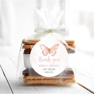 Sticker Rond Filles mignonne Blush Papillon rose Baby shower Pa