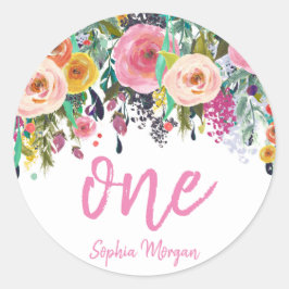 Sticker Rond Filles mignonnes 1ère fête d'anniversaire Peach ro