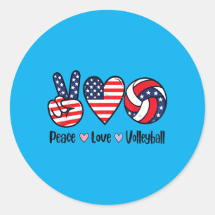 Sticker Rond Filles Paix Amour Volley-ball 4 juillet Américain