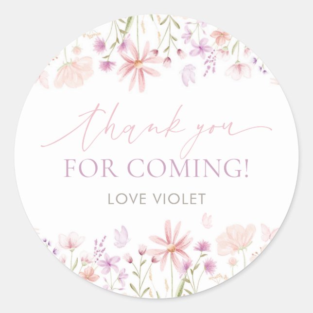 Sticker Rond Filles papillons fleurs sauvages 1er anniversaire (Devant)