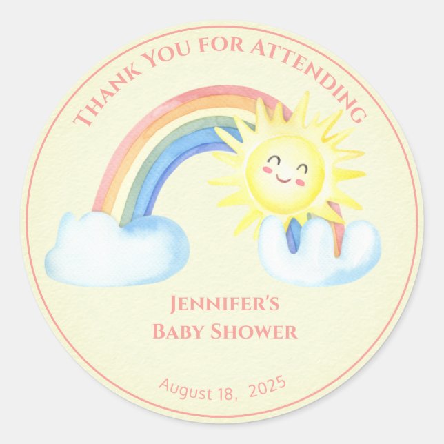 Sticker Rond Filles personnalisées Rainbow Sunshine (Devant)