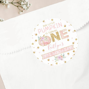 Sticker Rond Filles Petite Citrouille 1er Anniversaire