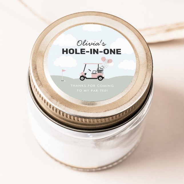 Sticker Rond Filles' Pink Hole-In-One Golf 1er Anniversaire Fav (Créateur téléchargé)