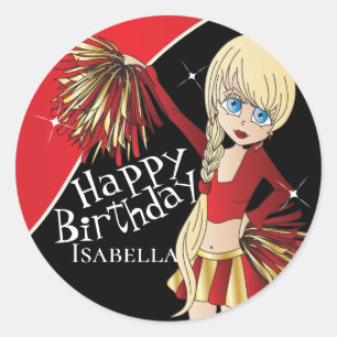Sticker Rond Filles Pom Pom Pom-pom girl mignonnes   Rouge