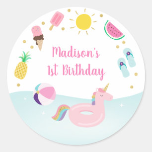 Sticker Rond Filles Pool Party Glace Cream Anniversaire