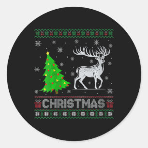 Sticker Rond Filles Reindeer Xmas Arbre Éclairage Noël laid
