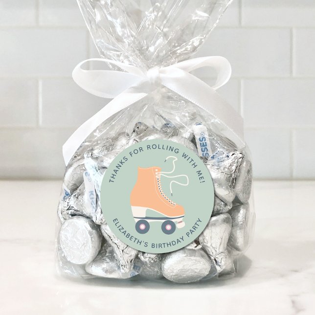 Sticker Rond Filles Roller Patinage Anniversaire Merci (Créateur téléchargé)