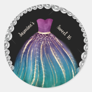 Sticker Rond Filles Sweet 16 Ombre robe et strass