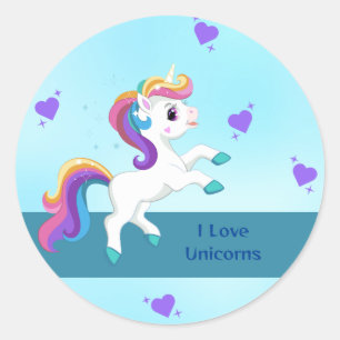 Sticker Rond Filles Whimsical Turquoise Unicorn Jeudi