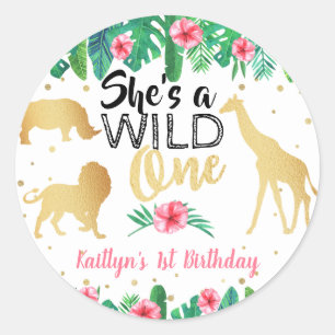 Sticker Rond Filles Wild One Premier anniversaire Fête Favorise