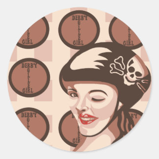 Sticker Rond fillette à rouleaux