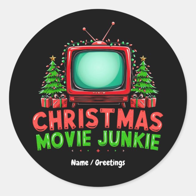 Sticker Rond Film de Noël Junkie Retro Holiday Funny Matchi (Devant)