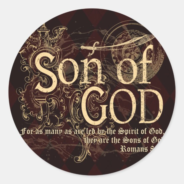 Sticker Rond Fils de Dieu, Romains 8:14 Chrétien (Devant)
