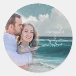 Sticker Rond Filtre de photo personnalisé de plage