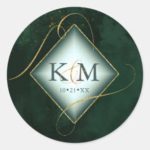 Sticker Rond Fine Lines Gold Abstrait Mariage Emerald ID867