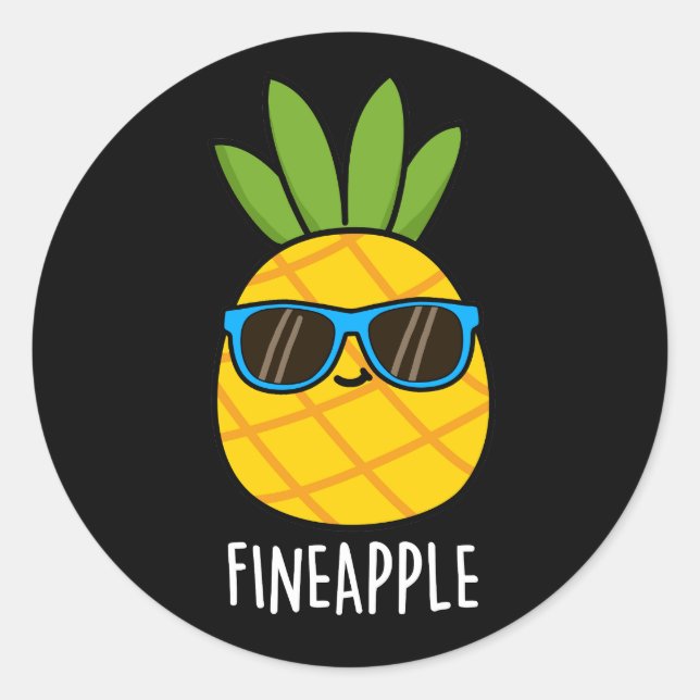 Sticker Rond Fineappy Funny Pun d'ananas Dark BG (Devant)