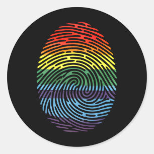 Sticker Rond Fingerprint LGBTQ Fière gay lesbienne Rainbow Prid