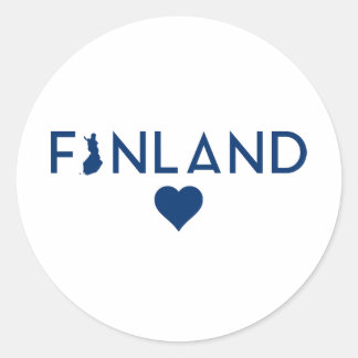 Sticker Rond Finlande Carte et Coeur Blanc Bleu